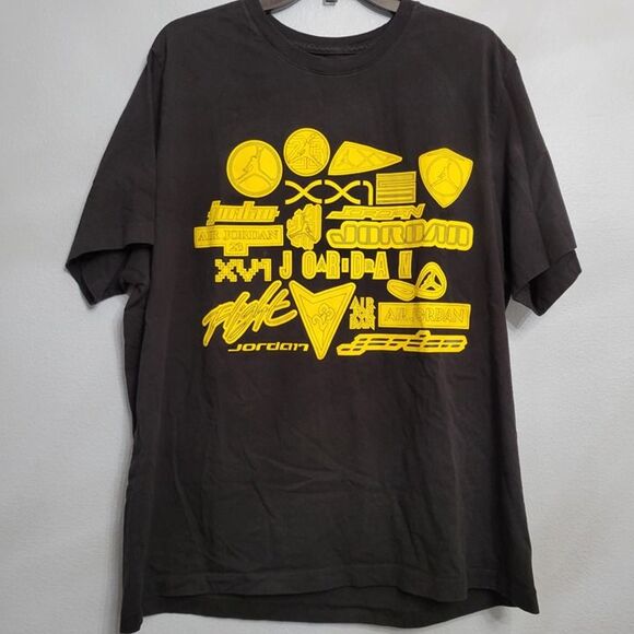 Michael Jordan Air Jordan Retro Logos Graphic T-Shirt Yellow Black XXL - Picture 2 of 5